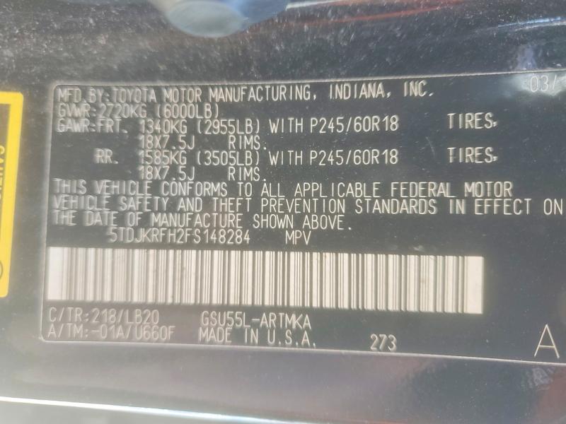 Продажа на аукционе авто 2015 Toyota Highlander, vin: 5TDJKRFH2FS148284, номер лота: 56704316