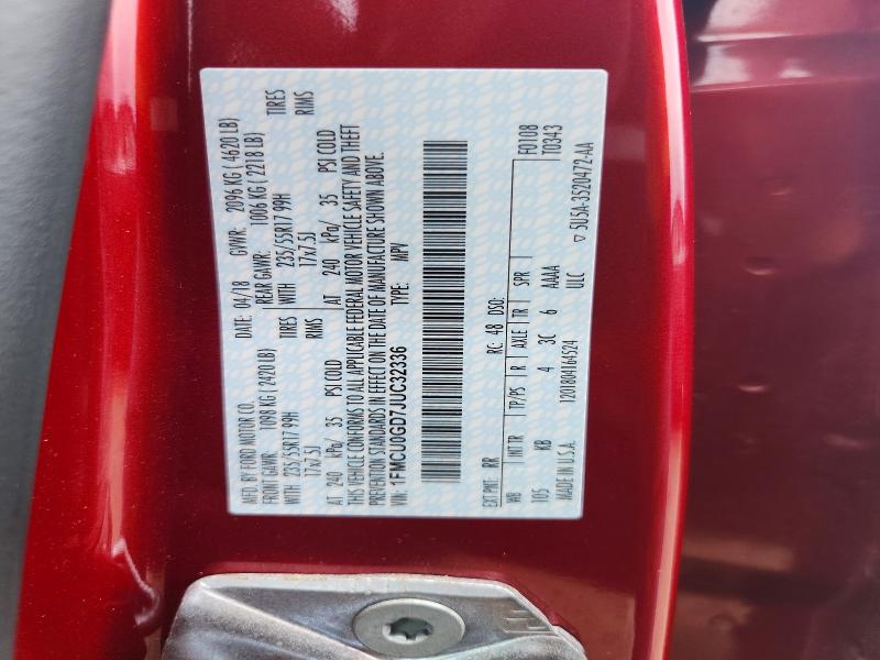 56509126 :رقم المزاد ، 1FMCU0GD7JUC32336 vin ، 2018 Ford Escape مزاد بيع
