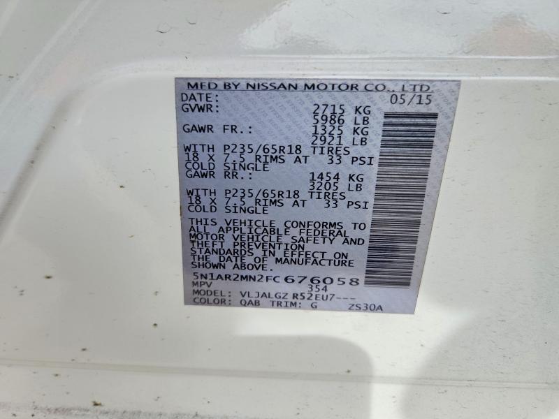 Продажа на аукционе авто 2015 Nissan Pathfinder, vin: 5N1AR2MN2FC676058, номер лота: 57243086