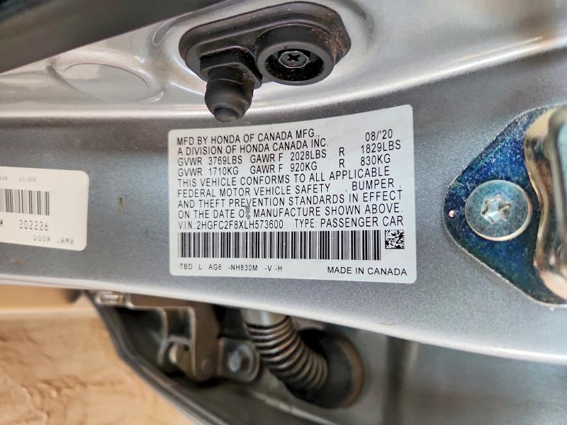 Продаж на аукціоні авто 2020 Honda Civic, vin: 2HGFC2F8XLH573600, номер лоту: 55686956
