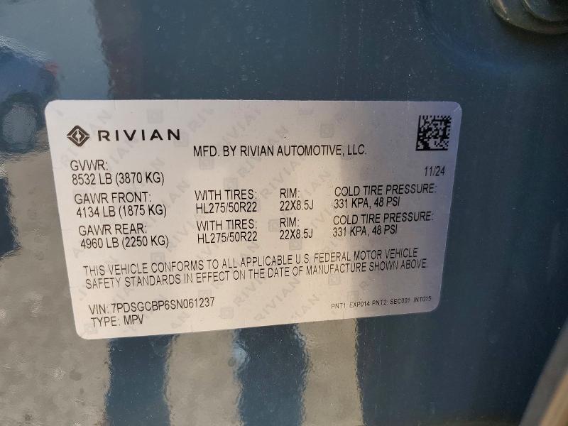 57880526 :رقم المزاد ، 7PDSGCBP6SN061237 vin ، 2025 Rivian R1s مزاد بيع