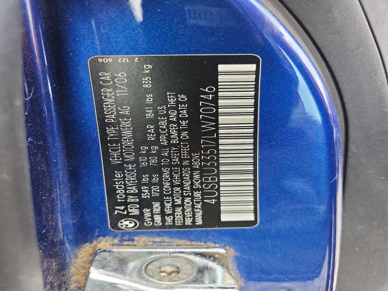Aukcja sprzedaży 2007 Bmw Z4, vin: 4USBU33517LW70746, numer aukcji: 54806656