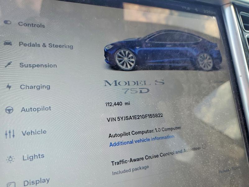 56640756 :رقم المزاد ، 5YJSA1E21GF155822 vin ، 2016 Tesla Model S مزاد بيع