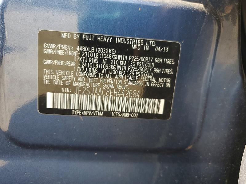 59078546 :رقم المزاد ، JF2SJAAC8EH442684 vin ، 2014 Subaru Forester مزاد بيع