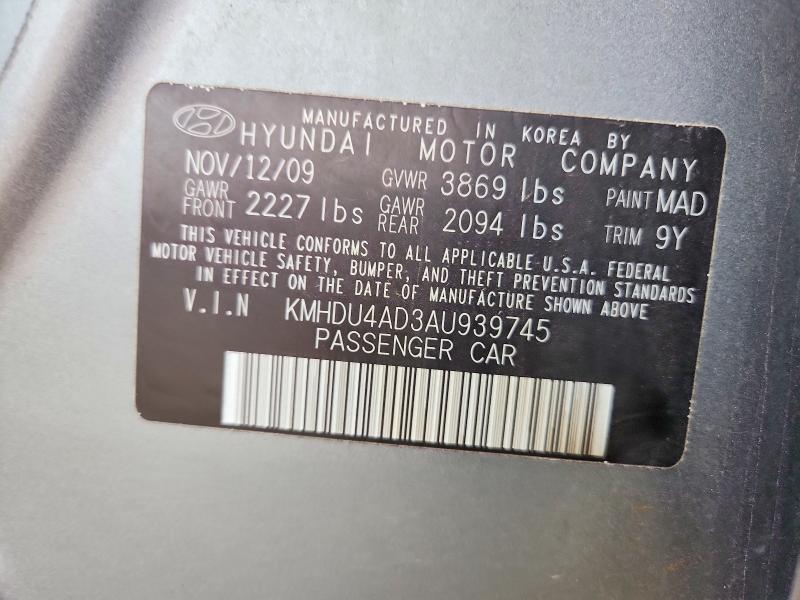 Aukcja sprzedaży 2010 Hyundai Elantra, vin: KMHDU4AD3AU939745, numer aukcji: 56436706