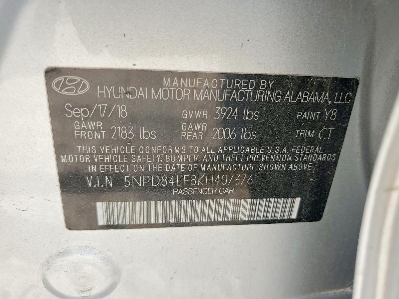 Продаж на аукціоні авто 2019 Hyundai Elantra, vin: 5NPD84LF8KH407376, номер лоту: 58897886