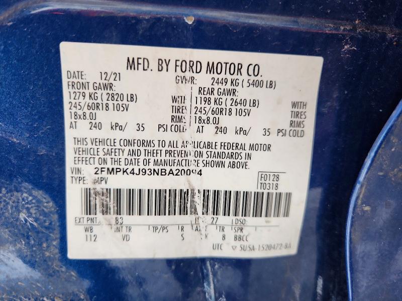 Aukcja sprzedaży 2022 Ford Edge, vin: 2FMPK4J93NBA20094, numer aukcji: 55849076