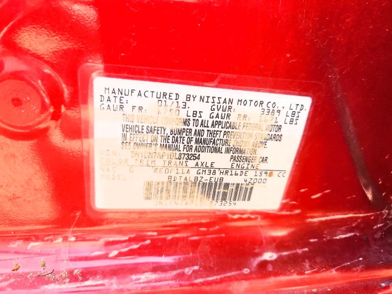 2013 Nissan Versa მანქანა იყიდება აუქციონზე, vin: 3N1CN7AP1DL873254, აუქციონის ნომერი: 58957306