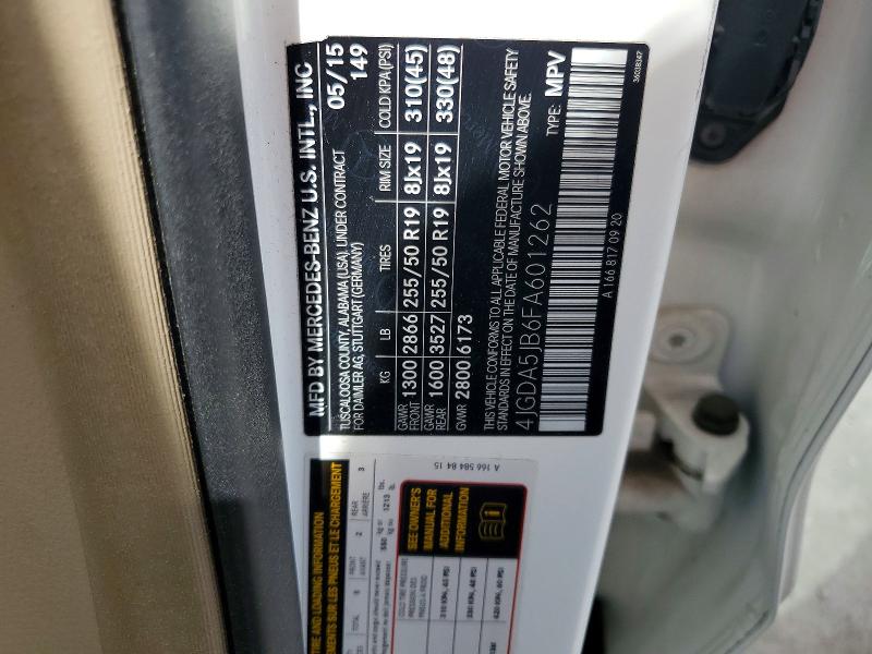 Продажа на аукционе авто 2015 Mercedes-benz Ml, vin: 4JGDA5JB6FA601262, номер лота: 58534936