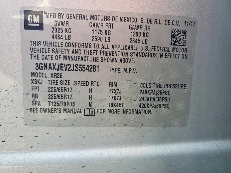 Aukcja sprzedaży 2018 Chevrolet Equinox, vin: 3GNAXJEV2JS554281, numer aukcji: 58547186