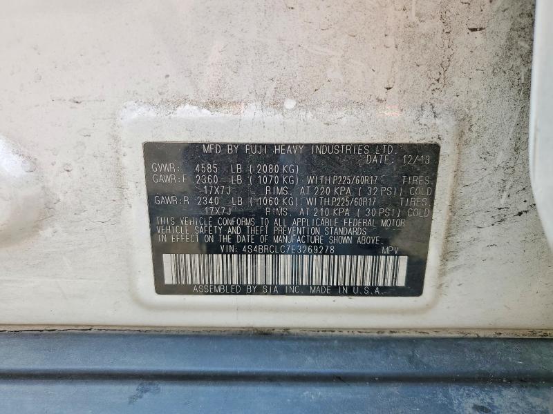 2014 Subaru Outback მანქანა იყიდება აუქციონზე, vin: 4S4BRCLC7E3269278, აუქციონის ნომერი: 58121056