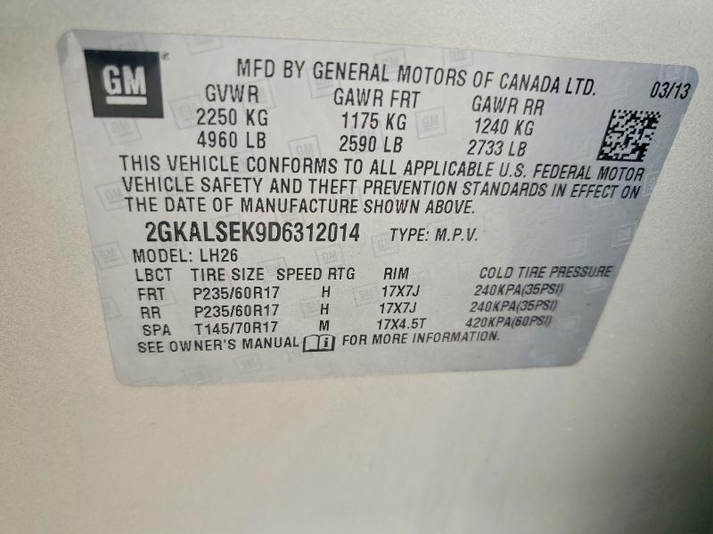 57024276 :رقم المزاد ، 2GKALSEK9D6312014 vin ، 2013 Gmc Terrain مزاد بيع