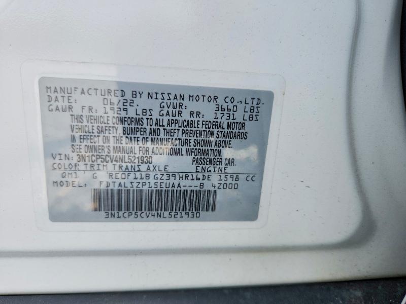 58939946 :رقم المزاد ، 3N1CP5CV4NL521930 vin ، 2022 Nissan Kicks مزاد بيع
