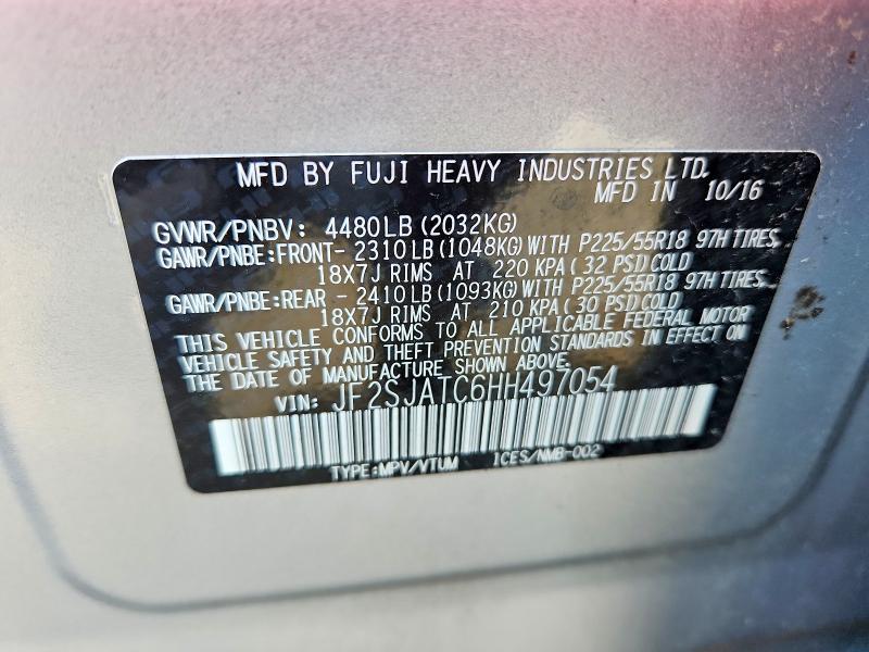 2017 Subaru Forester მანქანა იყიდება აუქციონზე, vin: JF2SJATC6HH497054, აუქციონის ნომერი: 57471846