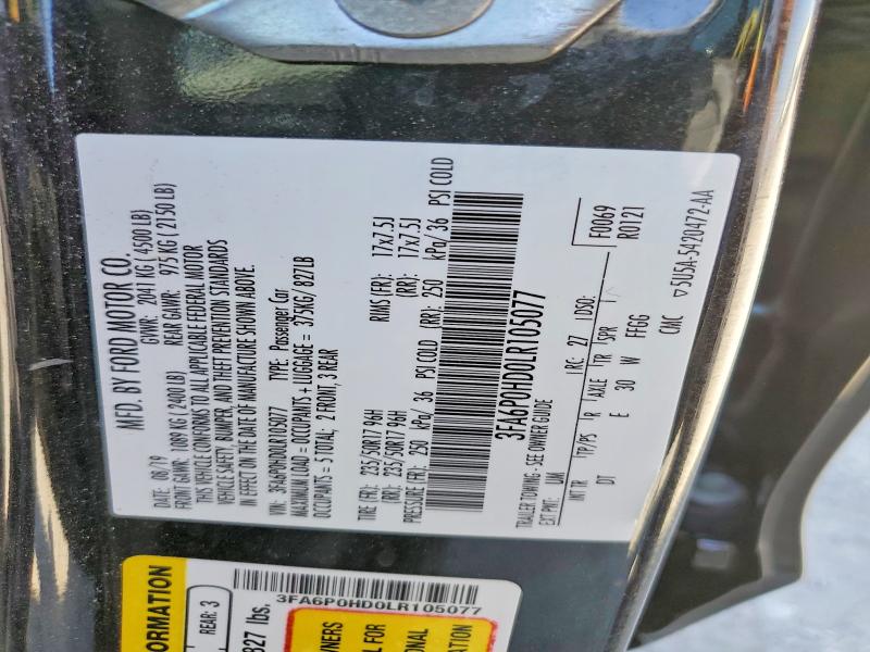 2020 Ford Fusion მანქანა იყიდება აუქციონზე, vin: 3FA6P0HD0LR105077, აუქციონის ნომერი: 57152216