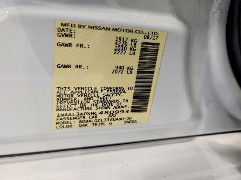 2017 Nissan Altima მანქანა იყიდება აუქციონზე, vin: 1N4AL3APXHC480993, აუქციონის ნომერი: 55735306