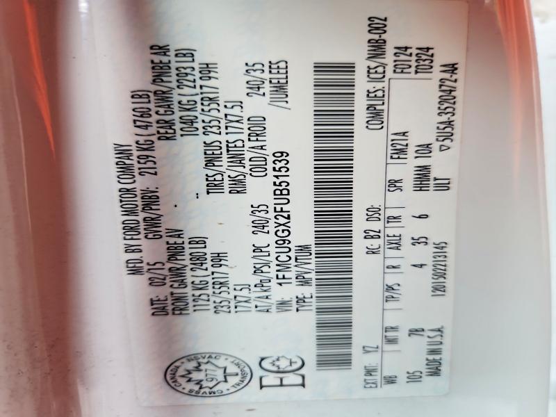 Aukcja sprzedaży 2015 Ford Escape, vin: 1FMCU9GX2FUB51539, numer aukcji: 57933476