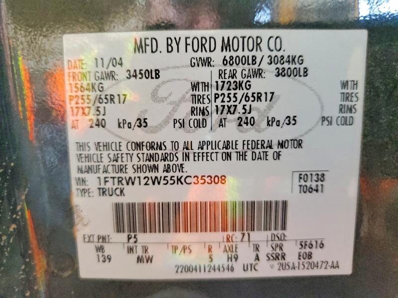 Aukcja sprzedaży 2005 Ford F150, vin: 1FTRW12W55KC35308, numer aukcji: 56192366