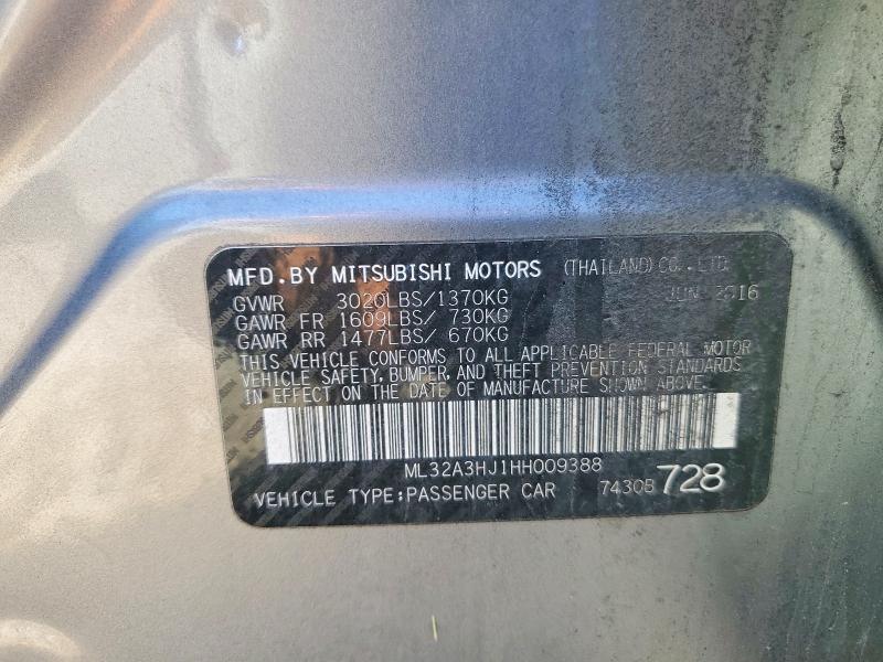 Продаж на аукціоні авто 2017 Mitsubishi Mirage, vin: ML32A3HJ1HH009388, номер лоту: 56053086