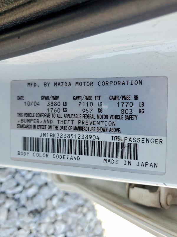 57498846 :رقم المزاد ، JM1BK323851238904 vin ، 2005 Mazda 3 مزاد بيع
