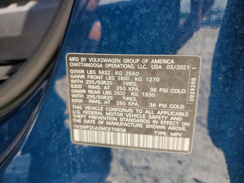 Продаж на аукціоні авто 2021 Volkswagen Atlas, vin: 1V2WP2CA2MC570638, номер лоту: 58431076