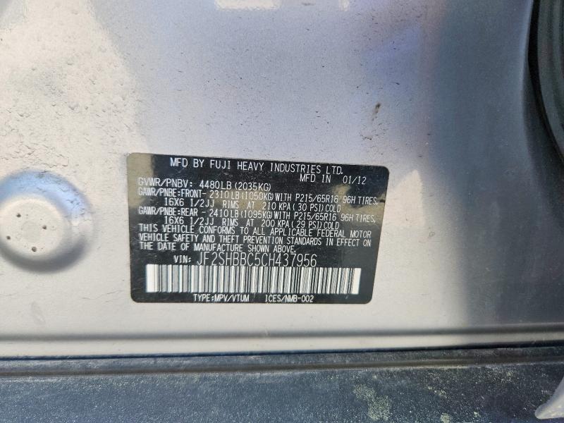 Aukcja sprzedaży 2012 Subaru Forester, vin: JF2SHBBC5CH437956, numer aukcji: 57326266