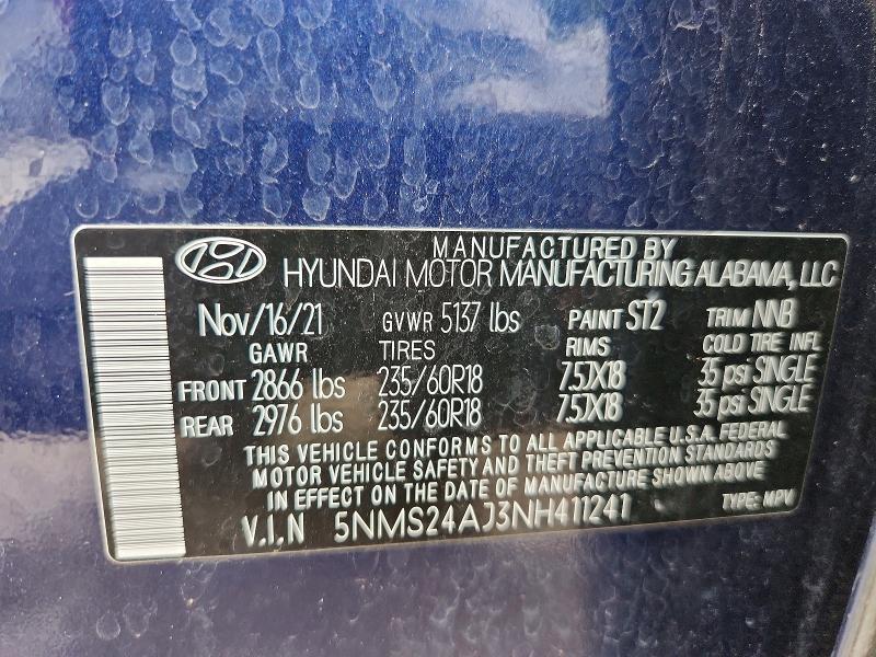Продажа на аукционе авто 2022 Hyundai Santa Fe, vin: 5NMS24AJ3NH411241, номер лота: 57260806