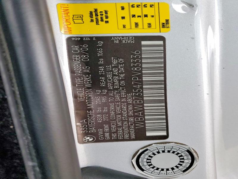 58435006 :رقم المزاد ، WBAWB73547PV83336 vin ، 2007 Bmw 335 مزاد بيع