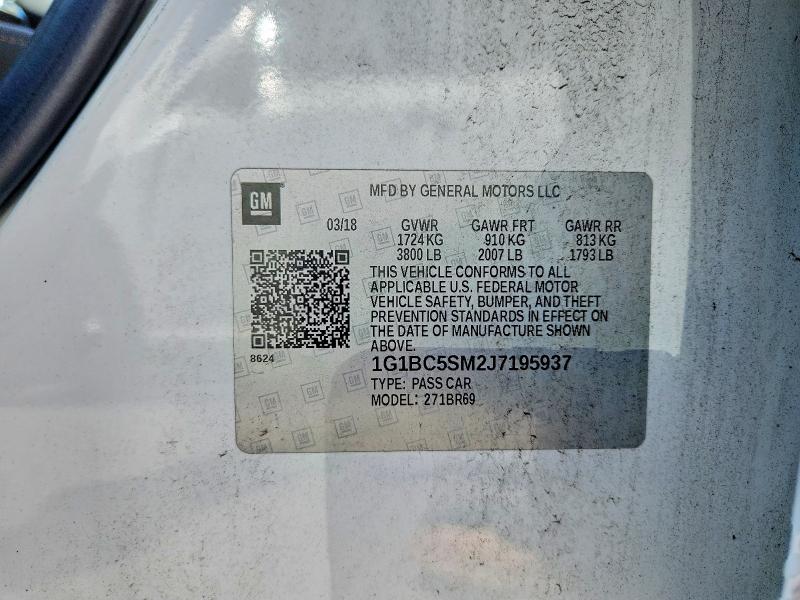 57768236 :رقم المزاد ، 1G1BC5SM2J7195937 vin ، 2018 Chevrolet Cruze مزاد بيع