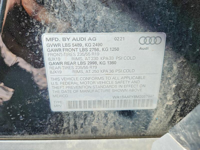 Aukcja sprzedaży 2021 Audi Q5, vin: WA1BAAFY8M2057947, numer aukcji: 55610426