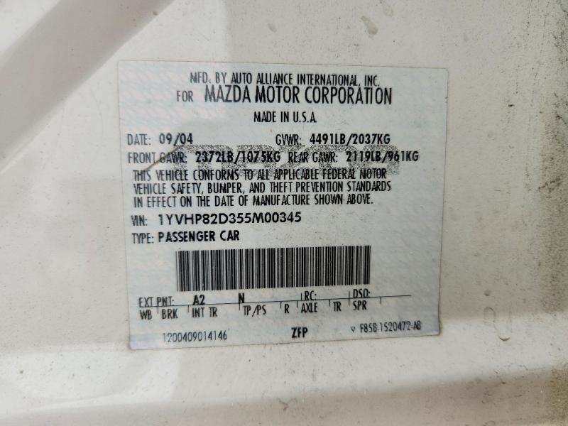 Продажа на аукционе авто 2005 Mazda 6, vin: 1YVHP82D355M00345, номер лота: 58375756