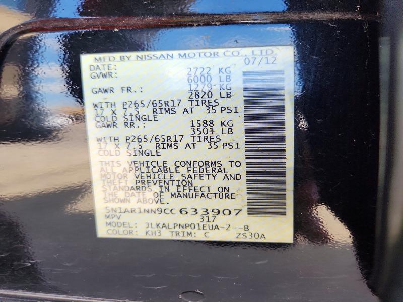 Продажа на аукционе авто 2012 Nissan Pathfinder, vin: 5N1AR1NN9CC633907, номер лота: 55757016