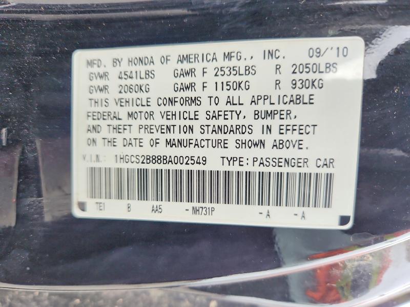 Aukcja sprzedaży 2011 Honda Accord, vin: 1HGCS2B88BA002549, numer aukcji: 58208246
