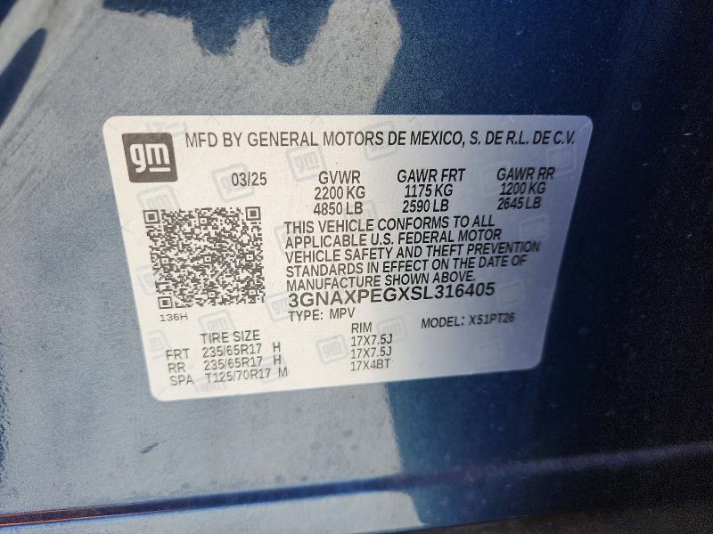 55994236 :رقم المزاد ، 3GNAXPEGXSL316405 vin ، 2025 Chevrolet Equinox مزاد بيع