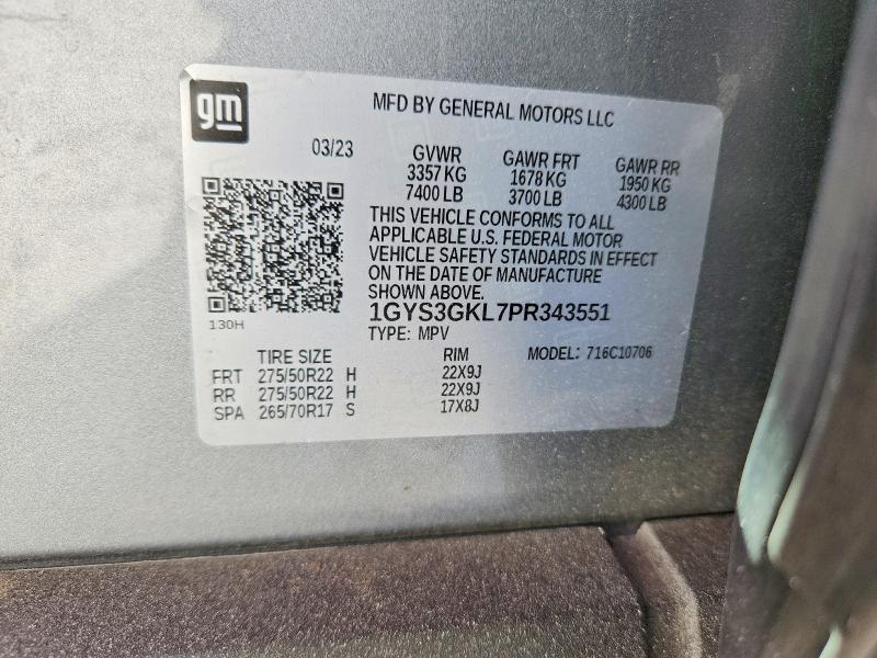 2023 Cadillac Escalade მანქანა იყიდება აუქციონზე, vin: 1GYS3GKL7PR343551, აუქციონის ნომერი: 56712816