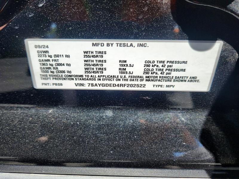 Продажа на аукционе авто 2024 Tesla Model Y, vin: 7SAYGDED4RF202522, номер лота: 56312496