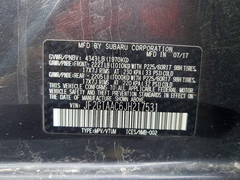 2018 Subaru Crosstrek მანქანა იყიდება აუქციონზე, vin: JF2GTAAC6JH217531, აუქციონის ნომერი: 57834046
