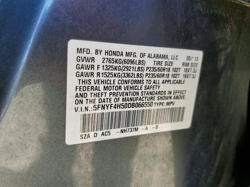 58450816 :رقم المزاد ، 5FNYF4H50DB066550 vin ، 2013 Honda Pilot مزاد بيع