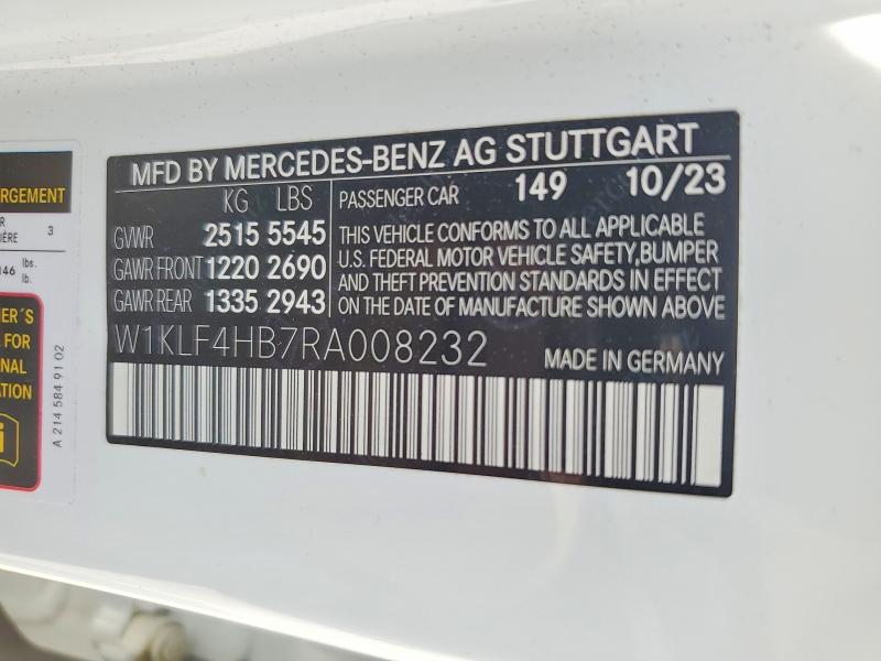 2024 Mercedes-benz E მანქანა იყიდება აუქციონზე, vin: W1KLF4HB7RA008232, აუქციონის ნომერი: 58883386