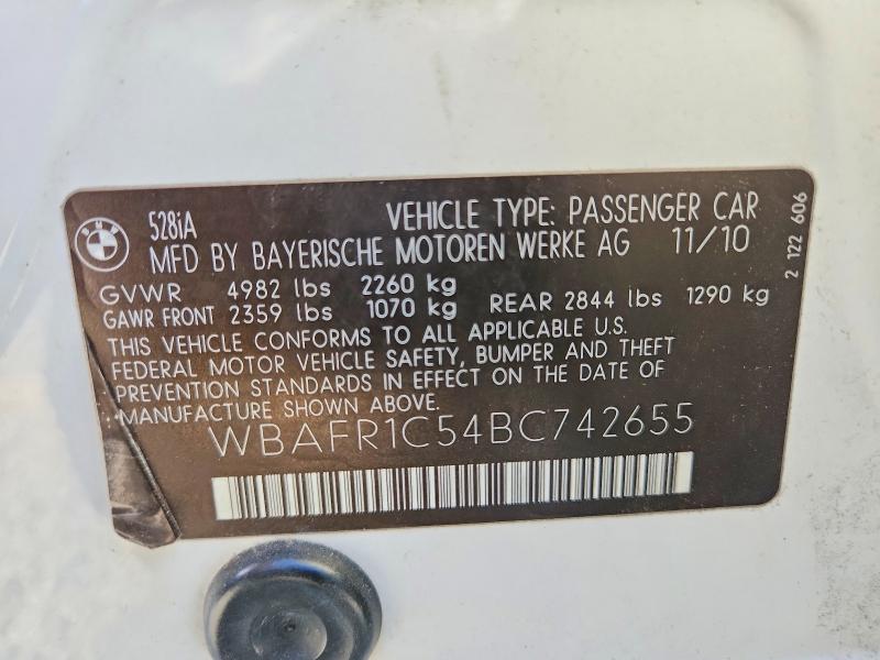 Продажа на аукционе авто 2011 Bmw 528, vin: WBAFR1C54BC742655, номер лота: 56188096