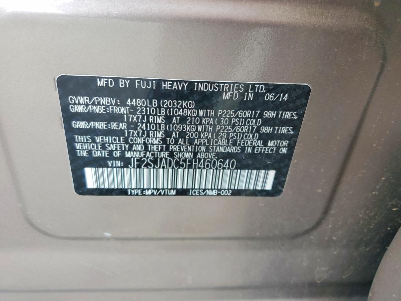 Продажа на аукционе авто 2015 Subaru Forester, vin: JF2SJADC5FH460640, номер лота: 57120386