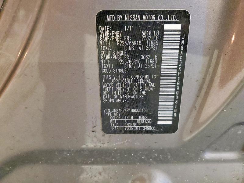 Продажа на аукционе авто 2011 Nissan Quest, vin: JN8AE2KP1B9008168, номер лота: 55768406