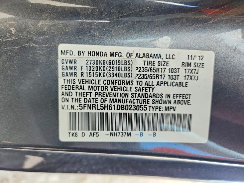 57386396 :رقم المزاد ، 5FNRL5H61DB023055 vin ، 2013 Honda Odyssey مزاد بيع