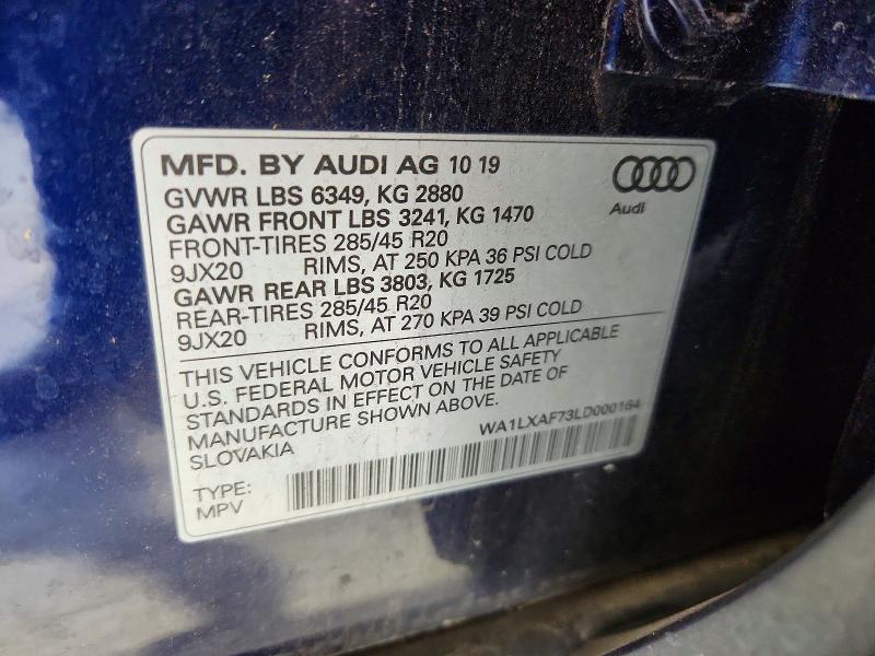 57915466 :رقم المزاد ، WA1LXAF73LD000164 vin ، 2020 Audi Q7 مزاد بيع