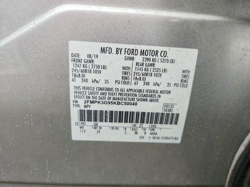 2019 Ford Edge მანქანა იყიდება აუქციონზე, vin: 2FMPK3G95KBC50040, აუქციონის ნომერი: 58011606