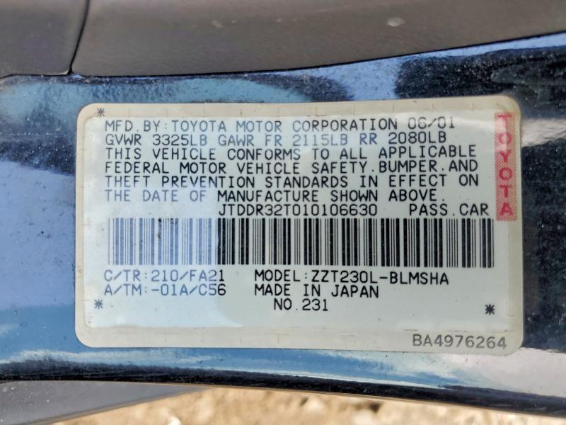 58237556 :رقم المزاد ، JTDDR32T010106630 vin ، 2001 Toyota Celica مزاد بيع