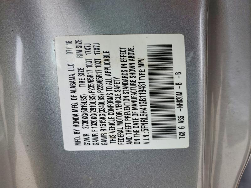 Продаж на аукціоні авто 2016 Honda Odyssey, vin: 5FNRL5H41GB119481, номер лоту: 56588316