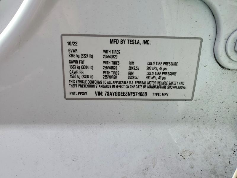 Aukcja sprzedaży 2022 Tesla Model Y, vin: 7SAYGDEE8NF574688, numer aukcji: 56629556