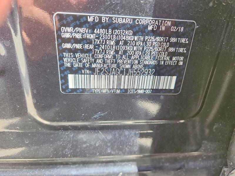 57372786 :رقم المزاد ، JF2SJAGC1JH552932 vin ، 2018 Subaru Forester مزاد بيع