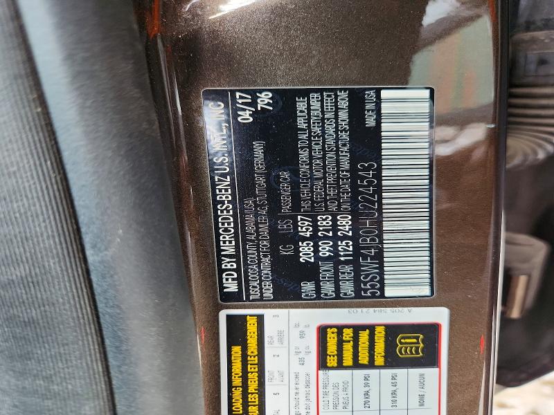 57251186 :رقم المزاد ، 55SWF4JB0HU224543 vin ، 2017 Mercedes-benz C مزاد بيع